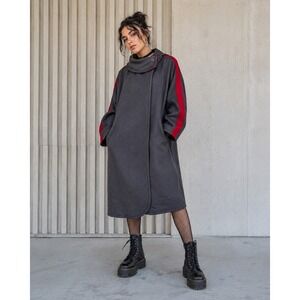Vtg Jill‎ Jr Wool Cape Long Wide Sleeves Women Sz 7 Gray Red Classic Colorblock